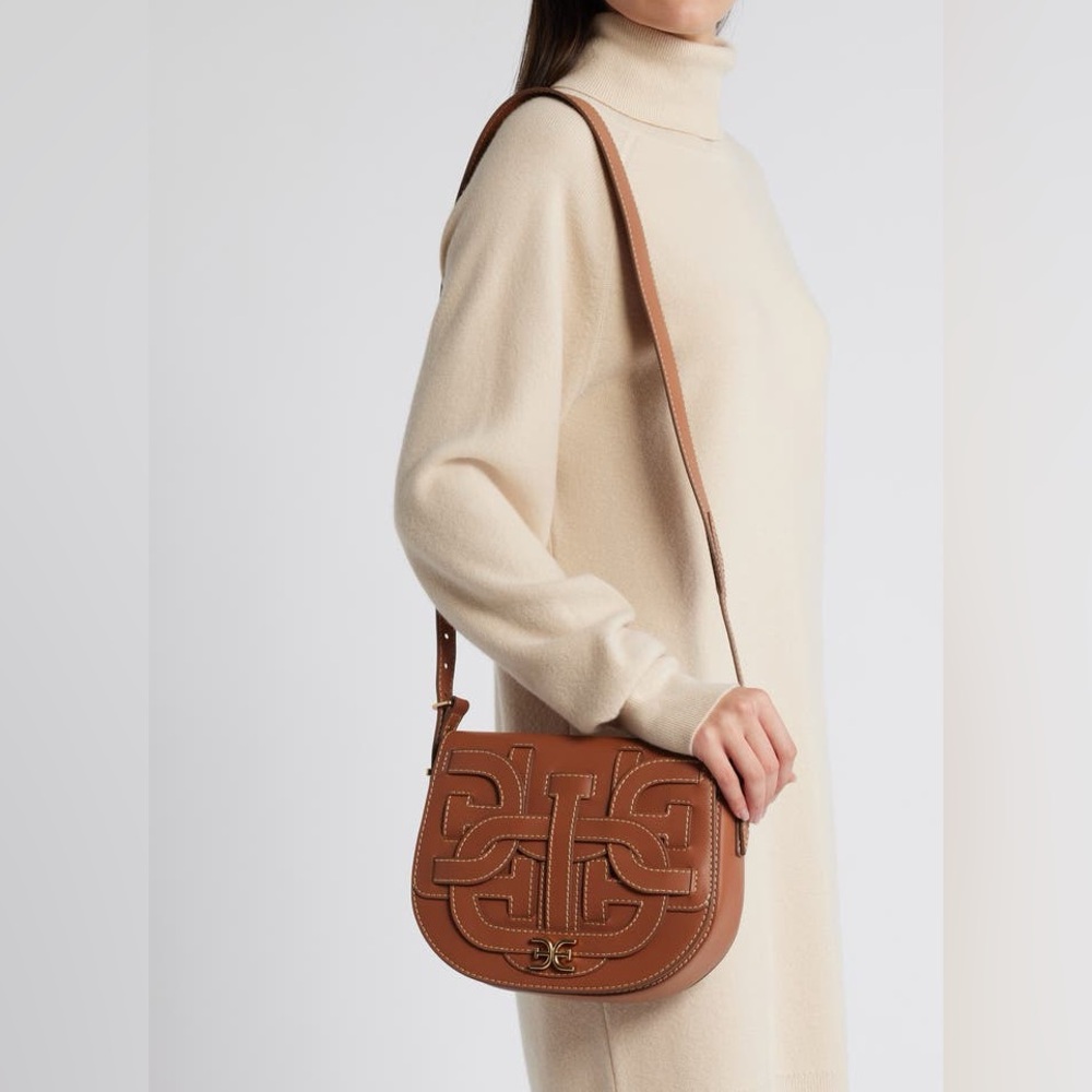 SAM Edelman Bay Leather Saddle Bag Cognac Tan